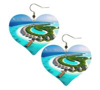 Maldive Scenery Prints Orecchini eleganti a forma di cuore leggeri accessori da donna perfetti per feste e San Valentino.