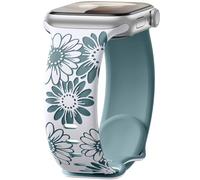 Maledan Inciso Floreale Compatibile con Cinturino Apple Watch 45mm 44mm 42mm 46mm 49mm Donne, Cinturino Sportivo in Silicone Bicolore per iWatch SE Series 10 9 8 7 6 5 4 3 2 1 Ultra, Bianco/Verde Pino