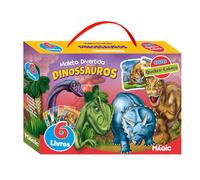 maleta divertida com 6 livros dinossauros e quebra cabeca magic