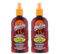 Malibu Bronzing Oil - Set abbronzante SPF 15, 2 x 200 ml, olio di cocco impermeabile, per prendere il sole e la spiaggia