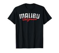 Malibu California Retro Nero Bianco Rosso Testo Classico Maglietta