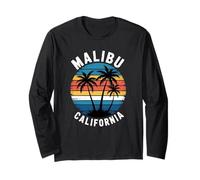 Malibu California Retro Scritta Arte Maglia a Manica