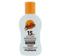 Malibu Lozione solare SPF 15 arricchita con vitamine resistente all'acqua ad alta protezione, confezione da 3 100 ml