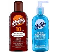 Malibu Set abbronzante SPF 10 Tanning Oil 200 ml + Ice Blue After Sun Gel 200 ml per spiaggia e prendere il sole