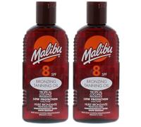 Malibu Tanning Oil SPF 8 - Set di 2 x 200 ml di olio abbronzante impermeabile per prendere il sole e spiaggia