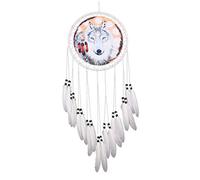 Malicosmile - Acchiappasogni a forma di lupo, realizzato a mano, con piume bianche, ideale come regalo per la decorazione da parete