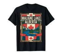 Maligne Lake Alberta Canada Bandiera Montagne Retro Art Maglietta