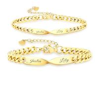Malihome Set di bracciali a catena per coppie con simbolo dell'infinito personalizzato, incisione del nome personalizzabile,coordinato con i gioielli per lui e per lei (Gold)