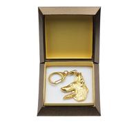 Malinois Tipo 2 - Placcato Oro Portachiavi Con Uno Cane, Scatola Art Dog