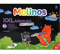 MALINOS XXL 8 + 8 Metallic Glitter Airbrush + pennarelli | Pustine e matite da colorare con stencil e accessori