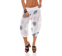 Malito Breve Pantaloni della Tuta con Estivo Print Sweatpants Baggy 7182 Donna Taglia Unica (Bianco)