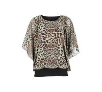 Malito - Camicetta da donna in look pipistrello - Tunica a maniche corte con taglio comodo - Elegante camicia oversize con vita larga - Shirt stampa leopardata e tinta unita 6296 (34-42), Leo-Oliva