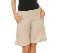 Malito Donna Lino Pantaloni Casual Bermuda Pantaloni Uni Colors 8024 (Beige, M)
