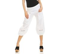 Malito Donna Lino Pantaloni Tempo Libero Pantaloni Bloomers Basic Plain Colors 1575 (Bianco, XL)
