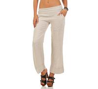 Malito Donna Pantaloni de Lino Classico-Stile Pantaloni Estivi 8064 (M, Beige)