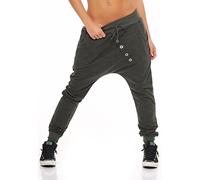 Malito Donna Pantaloni Sweatpants Baggy Chiusura con Bottoni 7398 (Oliva)