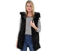 malito - Gilet da donna con cappuccio | gilet a costine in pelliccia sintetica | Gilet Teddy con cerniera CR-1958, Nero , S