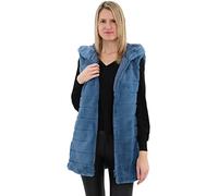 malito - Gilet da donna con cappuccio | gilet a costine in pelliccia sintetica | Gilet Teddy con cerniera CR-1958 (petrolio S), nero, S