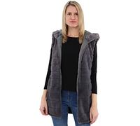 malito - Gilet da donna con cappuccio | gilet a costine in pelliccia sintetica | Gilet Teddy con cerniera CR-1958 (grigio scuro M), grigio scuro, M