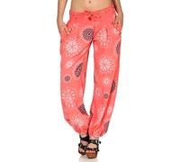 Malito Harem Pantaloni con Estivo Print Boyfriend Aladin Sbuffo Pantaloni Pump Baggy Yoga 3481 Donna Taglia Unica (Corallo)