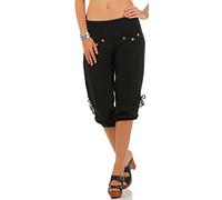 Malito Pantaloni della Tuta dal Lino e con Bottoni in Ottica di Legno 6302 Donna (XL, Nero)