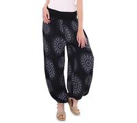 Malito - Pantaloni Harem da Donna con Stampa Orientale in Cotone - Vita Elastica - Comodi Pantaloni Hippie per la Spiaggia e per Tutti i Giorni - Aladdin da Donna/Harem 7197 Taglia Unica Nero