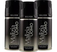 Malizia Uomo Profumo d’Intesa Deodorante Spray 150 ml - Eau de Toilette Maschile, Fragranza Intensa e Duratura, Freschezza per Tutto il Giorno (Silver 3 Unità)