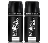 Malizia Uomo Profumo d’Intesa Deodorante Spray 150 ml - Eau de Toilette Maschile, Fragranza Intensa e Duratura, Freschezza per Tutto il Giorno (Black&Wild 2 Unità)