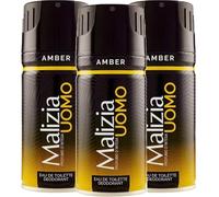 Malizia Uomo Profumo d’Intesa Deodorante Spray 150 ml - Eau de Toilette Maschile, Fragranza Intensa e Duratura, Freschezza per Tutto il Giorno (Amber 3 Unità)