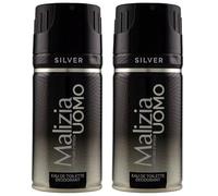 Malizia Uomo Profumo d’Intesa Deodorante Spray 150 ml - Eau de Toilette Maschile, Fragranza Intensa e Duratura, Freschezza per Tutto il Giorno (Silver 2 Unità)