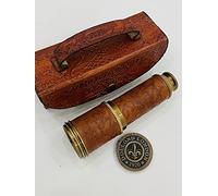 Malla Inc. Ottone Antico Lavoro Telescopio Spyglass In Pelle Box - Nautica 16" Telescopio Ottone