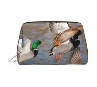 Mallard Ducks - Trousse in pelle con stampa di papere, borsa per trucchi per borsetta con chiusura superiore con cerniera, elegante borsa da toilette, Oro, taglia unica