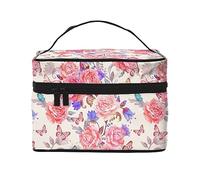 Mallard Sunset - Trousse da viaggio per cosmetici, da donna, impermeabile, pieghevole, idea regalo per insegnanti, Fiore Rosa Farfalla, Taglia unica