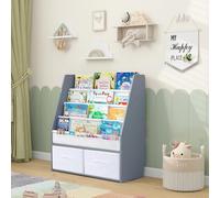 MallBest Libreria per bambini in legno massello con cestini, scaffale per libri frontale ispirato ai Montessori per bambini, età 1-5 anni, facile da montare, grigio