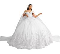 Mallcany Abiti da Quinceanera con Spalle Scoperte e Farfalla Abito da Ballo con Perline Glitterate e Strascico YG13