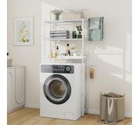 MallCreaty Armadio per lavatrice, 3 livelli, porta asciugamani, salvaspazio per il bagno, sopra il WC, in metallo, facile da montare, 65 x 167 x 24 cm (bianco)