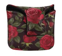 Mallet - Copri testa per putter, magnetico, accessorio da golf, per mazze e mazzuole quadrate in pelle PU, impermeabile, rose rosse con foglie verdi