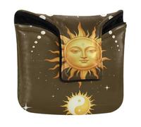 Mallet Putter Covers Putter Magnetico Copritesta per uomini e donne PU Pelle Mistica Tarocchi Carta Estetica Sole Fasi Lunari Yin Yang Spazio