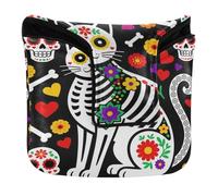 Mallet Putter Head Covers Chiusura Magnetica Accessori da Golf per Mallet Square PU Pelle Impermeabile Sugar Skull Cat Cute Dia De Los Muertos Divertente messicano
