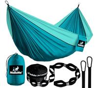 MalloMe Amaca doppia (300 x 200 cm), amaca da viaggio ultraleggera per esterni per 2 persone, in nylon paracadute traspirante e impermeabile, con moschettoni, amaca per campeggio, viaggi, giardino