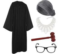Malloom 5 pezzi costume da giudice da donna con parrucca, martello, occhiali, collare di perle, set costume per adulti Halloween, cosplay, feste