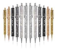Malloy 12 Pezzi Bling Pen Bulk Penna a Sfera in Metallo Penna a Diamante Crystal Penna a Sfera Retrattile con Inchiostro Nero da 0,7 Mm 6 Colori