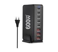 Malloy Caricabatterie Rapido da Tavolo GaN da 600W con 8 Porte USB Type C per Telefono Cellulare, Laptop e PC. Supporta la Ricarica Veloce PD. Connettore EU.