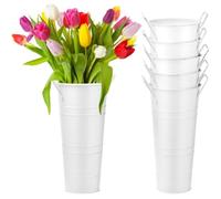 Malloy Secchielli per Fiori, 6 Pezzi, Vasi in Metallo Zincato Alti 9,8 Pollici con Rivestimento Impermeabile, Secchiello per Fiori Francese
