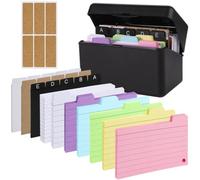 Malloy Set Porta Carte, Scatola con 230 Flashcard Assortite, Fodera Colorata, 6 Anelli e Perfetti per La Scuola