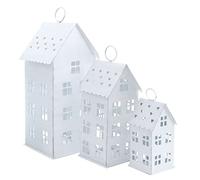 MALMÖ - Set di 3 lanterne da appendere, 43/31/20 cm, in metallo, a forma di casa, con cuori, per interni ed esterni