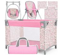Malplay Letto per Bambole 3in1 Set Seggiolone Altalena Letto da Viaggio Bianc...