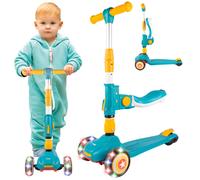 Malplay Monopattino per Bambini Triciclo Scooter con Sedile Ruote LED Blu-Gia...