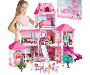 MalPlay XXL Grande villa pieghevole casa delle bambole con mobili, bambole e ...