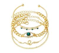 MALSSE 4Pcs Zircone Verde Tema Serpente Catena Da Polso Braccialetti In Metallo Regolabile Aperto Braccialetti Del Polsino Per Gli Appassionati Della Moda